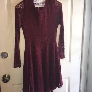 Maroon lace long sleeve dress